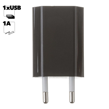 Сетевое зарядное устройство "LP" с USB выходом 1А (черный, европакет)